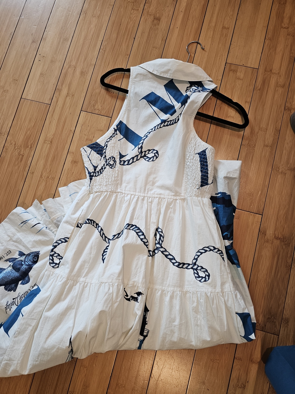 NWT Anthropologie White & Blue Nautical Print Midi Shirtdress Sz M - Picture 7 of 11